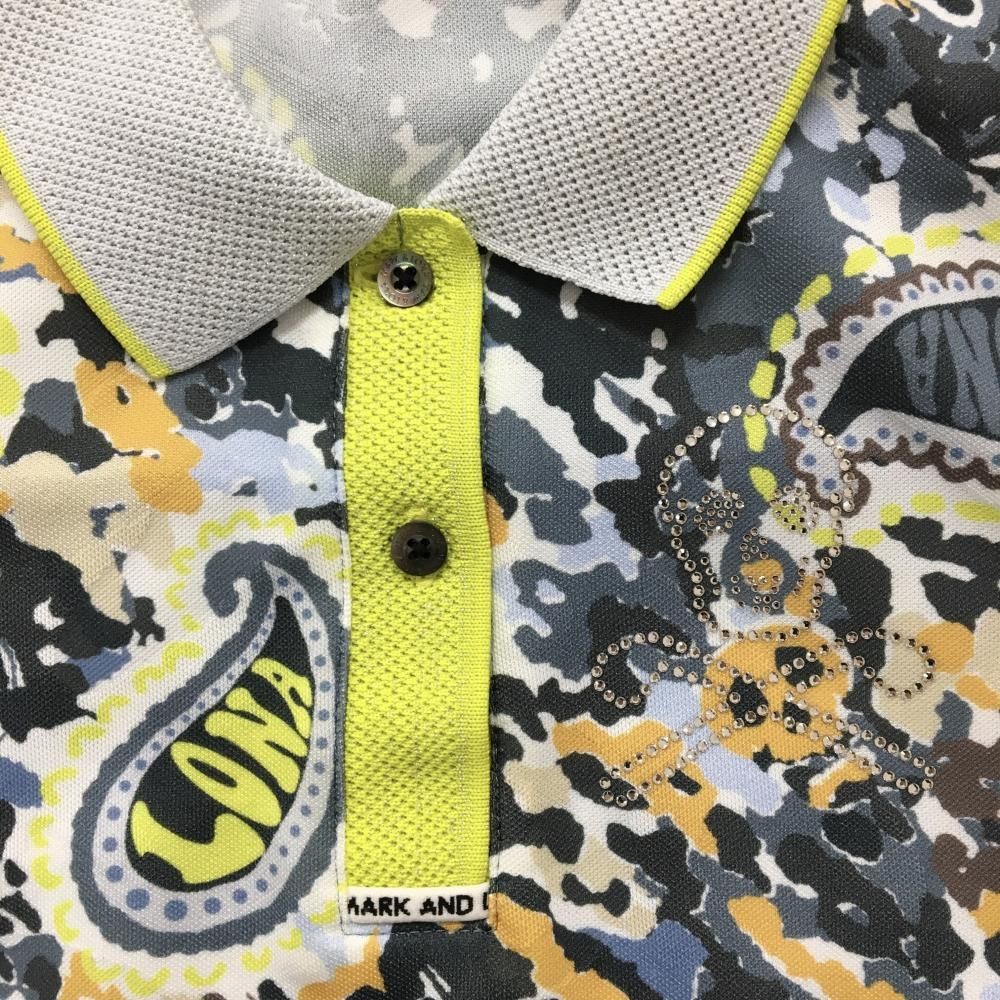 超 マークアンドロナ 半袖ポロシャツ グレー×オレンジ 総柄 ラインストーンスカル レディース 38 M ゴルフウェア MARK＆LONA LLC-HASEGAWATOSO_COM