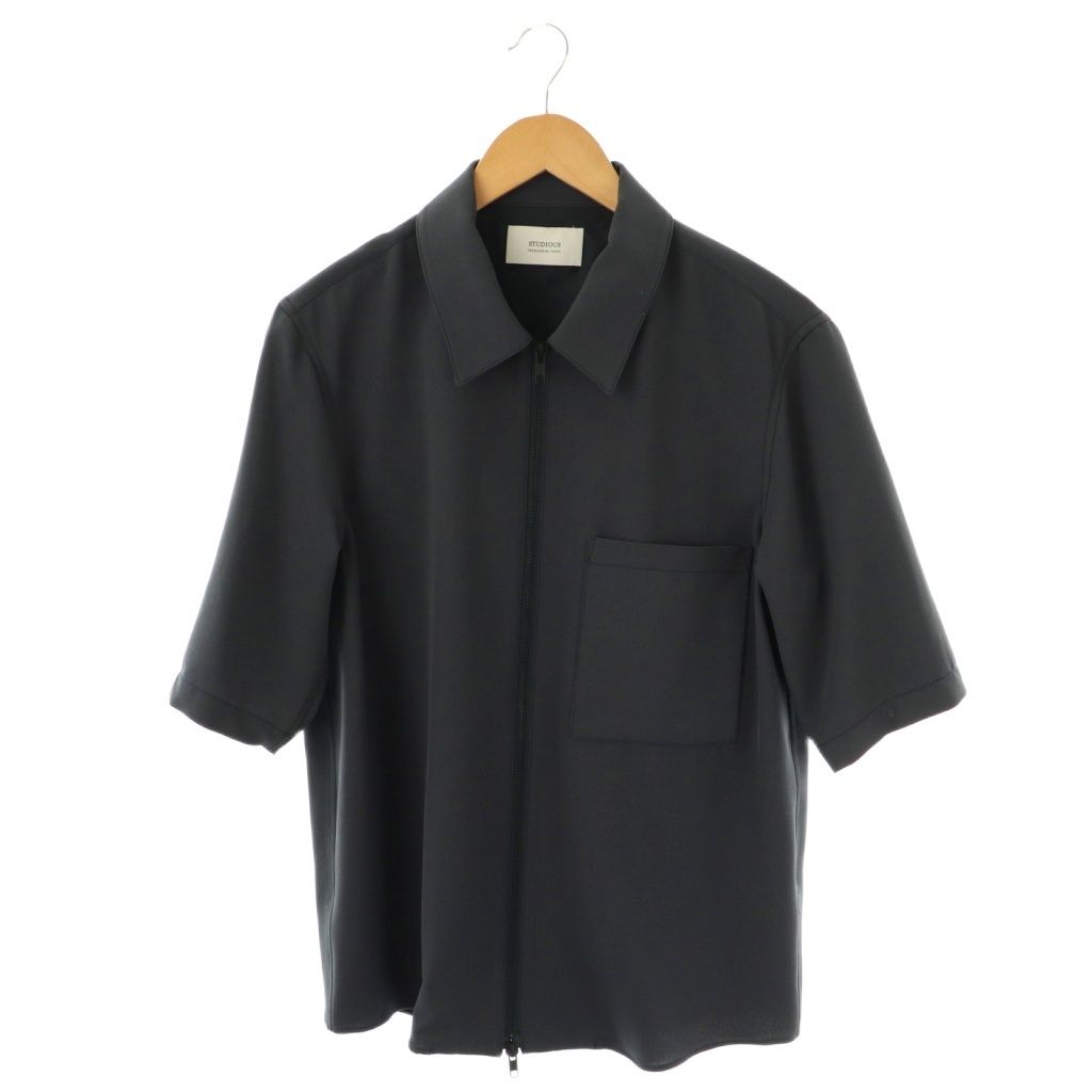 STUDIOUS 半袖シャツ studious サテンオープンカラーシャツ【S】グリーン 日本製 半袖