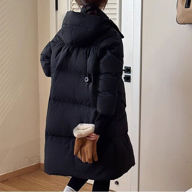 ホワイトダックダウン ロングコート ブラック ゆったりサイズ GULLKHAN_COM