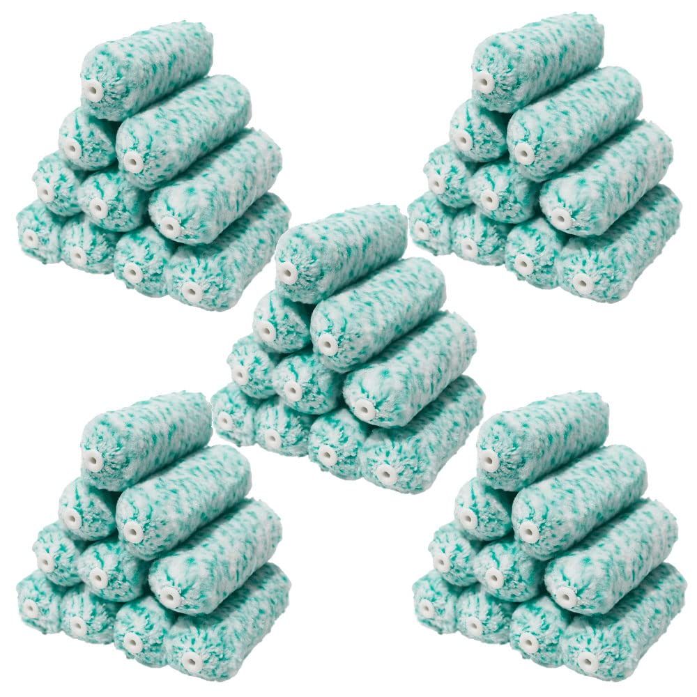 迅速発送 ハケ市 ミニスモール ローラー マイクロファイバー 混毛 ミント 4インチ 15mm 50本 セット 塗装 ペイントローラー