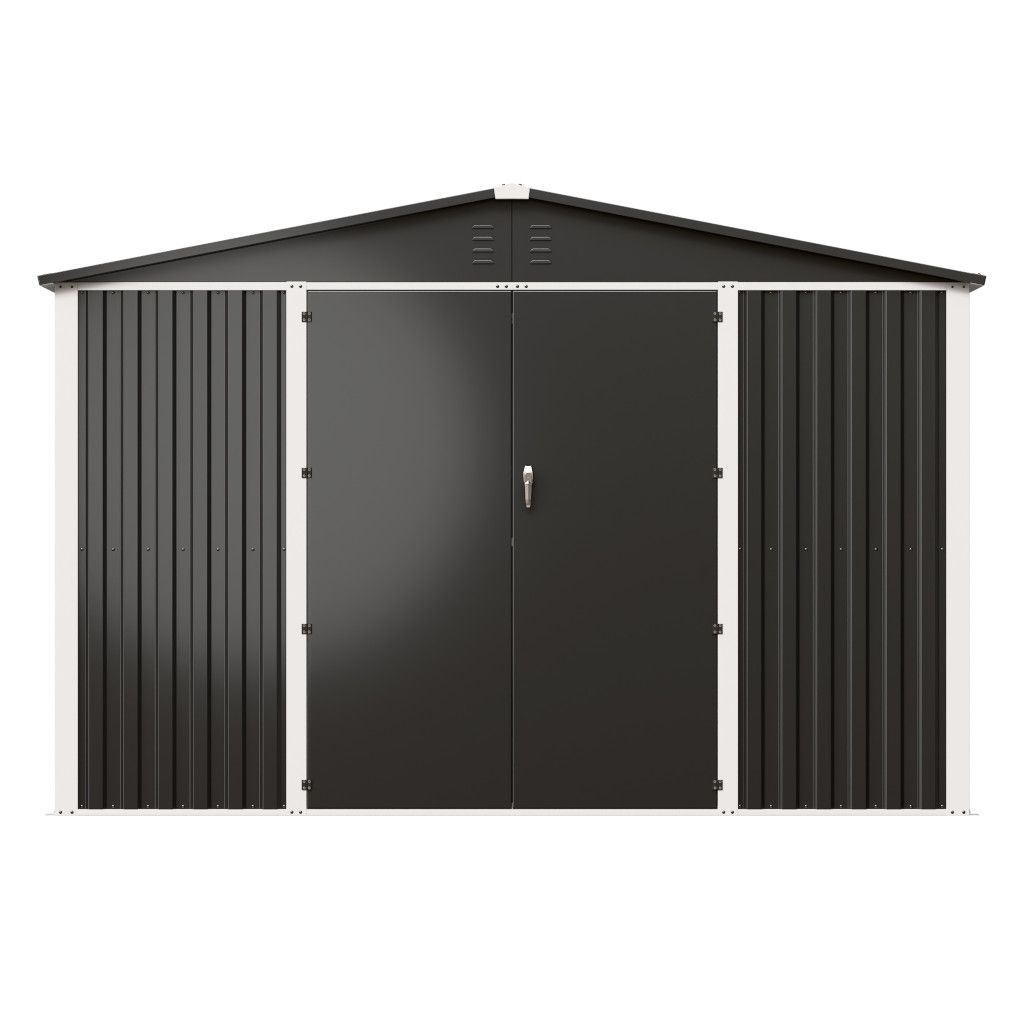  法人宛て不可 自宅配送不可 物置 簡単組み立て GRESS メタルシェッド ダブルドア チャコール ハイキューブ 観音開き 倉庫 物置小屋 収納庫 10 x 8フィート スチール物置 物置 車庫