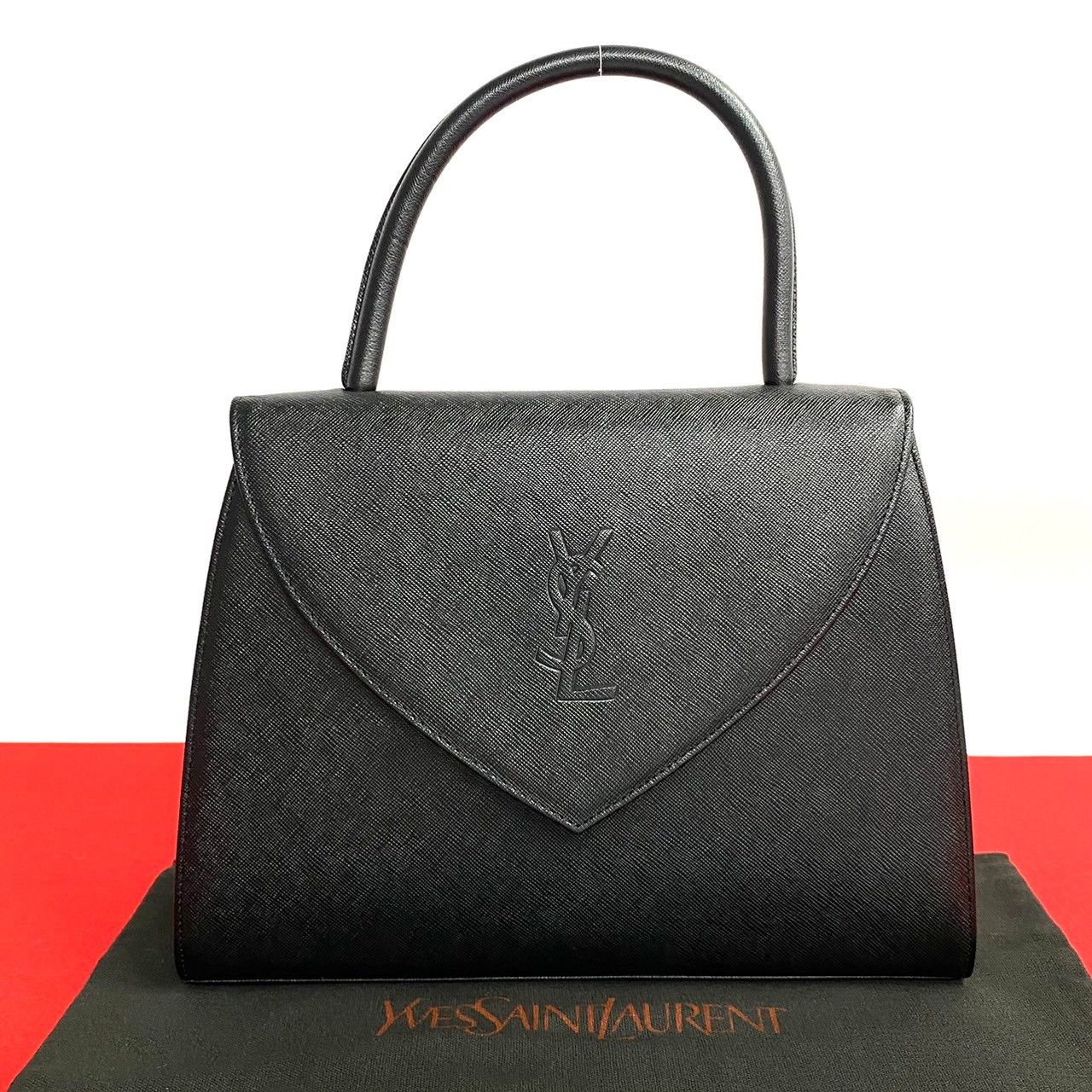 未使用保管品 袋付き YVES SAINT LAURENT イヴサンローラン YSL ロゴ レザー 本革 ハンドバッグ ミニ トートバッグ ブラック  18090 - メルカリ