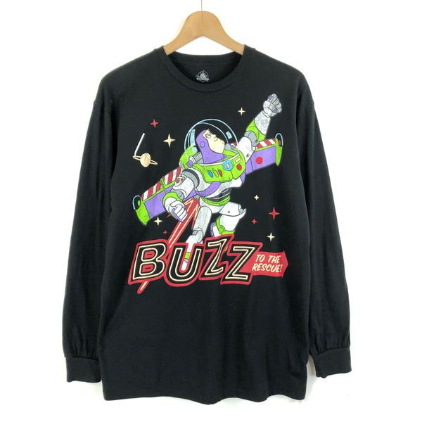 【古着】 Disney ディズニー キャラクターTシャツ バズ・ライトイヤー TOY STORY 長袖 ブラック系 メンズL 【中古】 n055891