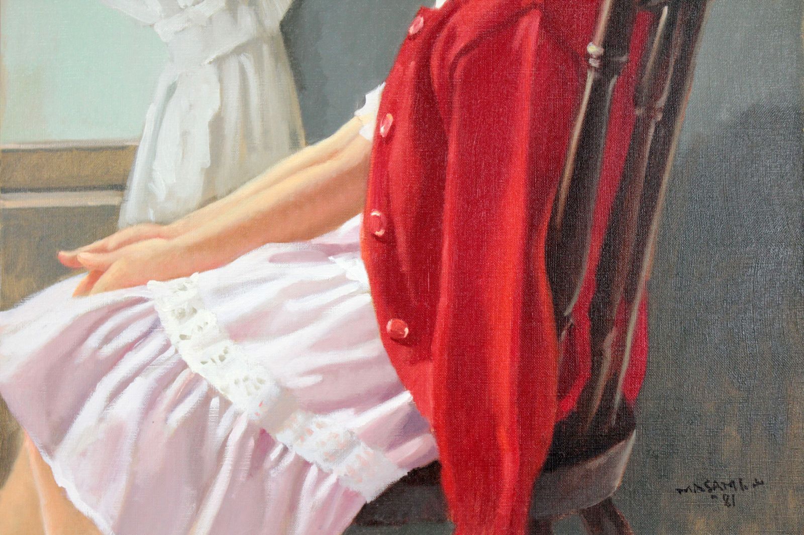 山岸正巳 油絵・油彩画『赤いカーディガン』【真作保証】 絵画 山岸正巳 油絵・油彩画『赤いカーディガン』【真作保証】 絵画