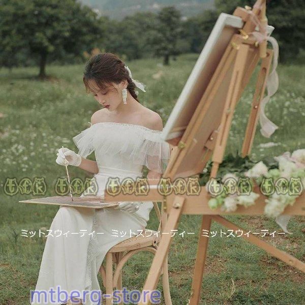 ウェディングドレス ウエディングドレス ロングドレス オフショルダー 結婚式 二次会 花嫁 前撮りドレス フォトウエディング 披露宴 ガーデ