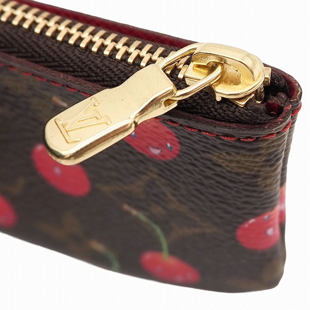 【中古】LOUIS VUITTON ルイ ヴィトン ポシェット・クレ モノグラム チェリー フック付きチェーン カードキーケース コインケース  キーケース 村上隆 ブラウン レッド マルチカラー ゴールド金具 M95042