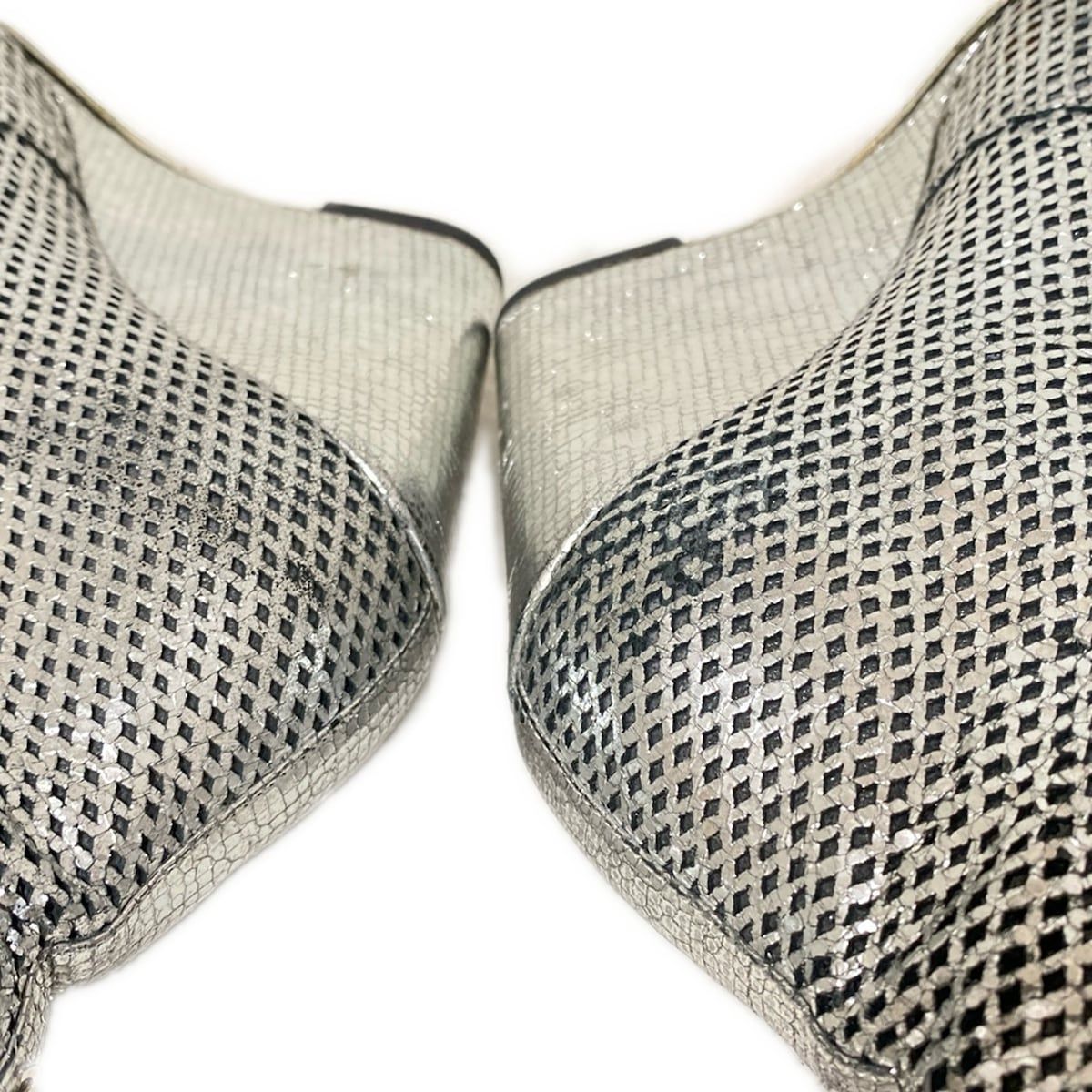 シルバー×黒 オープントゥ|ウェッジソール