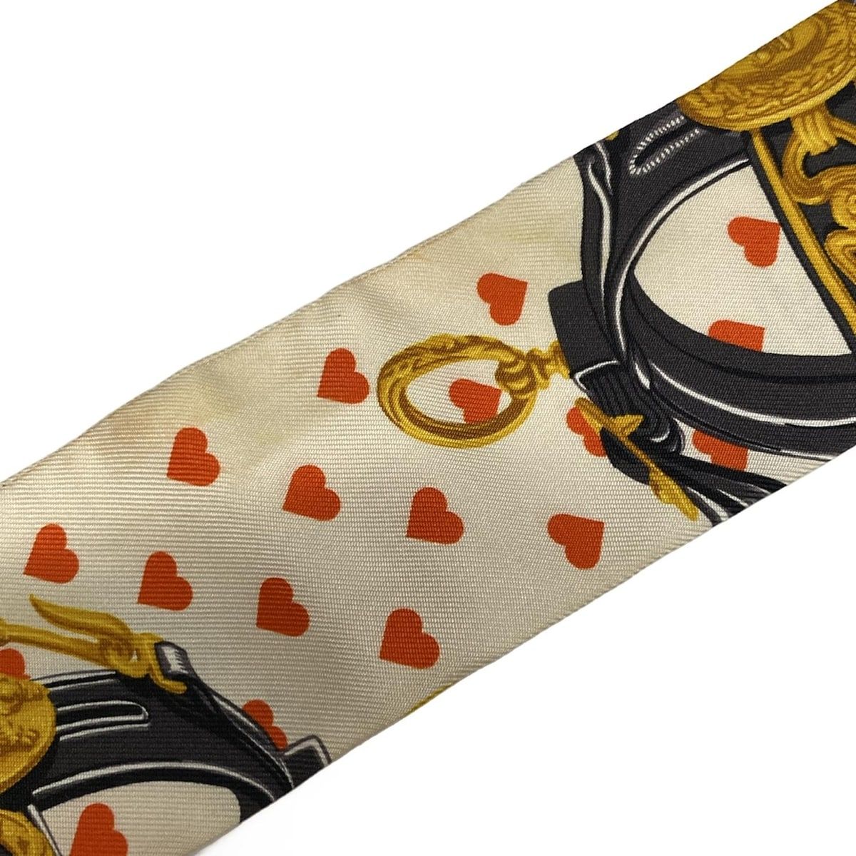 HERMES(エルメス) スカーフ ツイリー 黒×オレンジ×マルチ リボン
