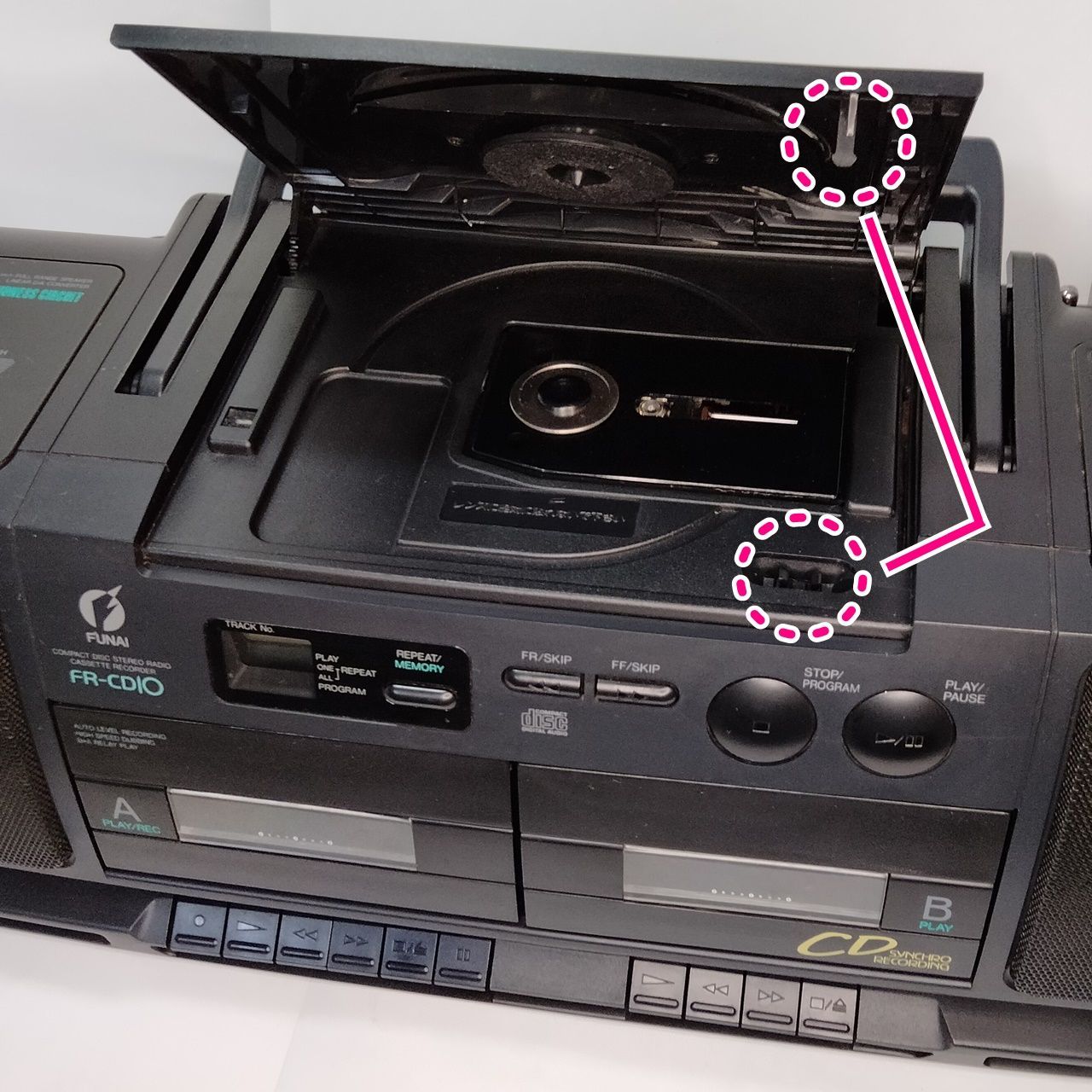 FUNAI FR-CD10 COMPACT DISC STEREO CASSETTE RECORDER CDステレオカセットテープレコーダー CDラジカセ Wラジカセ CD AMラジオ FMラジオ 船井電機 昭和 レトロ