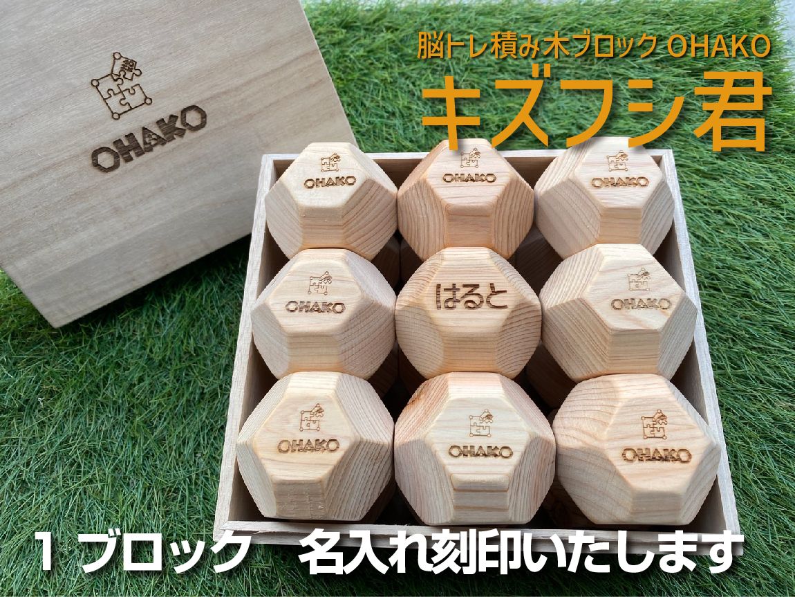 キズフシ君 現品限り 名入れオーダー １8面体 脳トレ 積み木ブロック オハコ OHAKO 知育玩具 子供のおもちゃ おうち遊び ベビー用品 木製 プレゼント 誕生日 ひのき ギフト 名入れギフト 手造り
