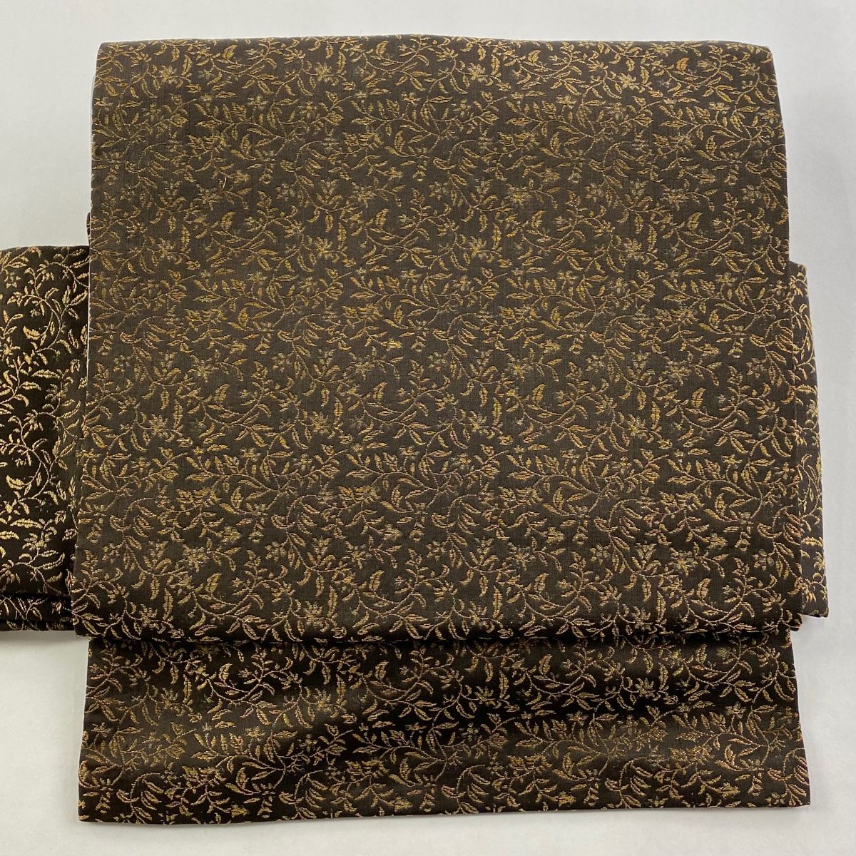 付け帯 秀品 作り帯 花唐草 金糸 焦茶色 正絹