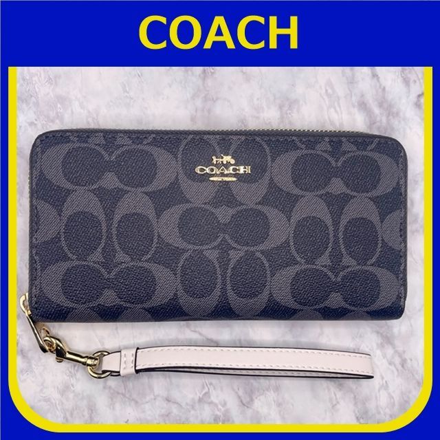 COACH コーチ シグネチャー ブルー ストラップ付き 長財布 - メルカリShops