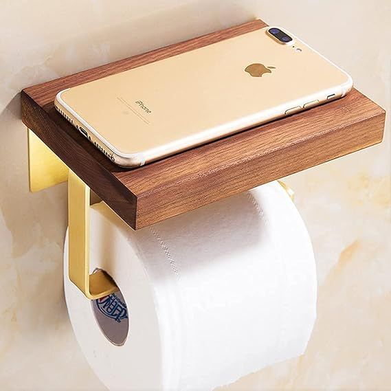 L&L トイレットペーパーホルダー 収納 壁掛け スマホ置き 小物置き棚付 天然木製 上質 おしゃれ 和風 紙巻き器 穴あけ不要 粘着とネジ取付できる 取付簡単 耐荷重10kg キッチン/バスルーム/洗面所/寝室