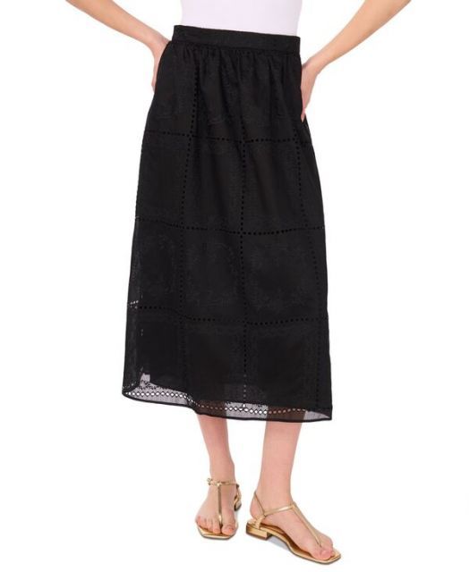 【送料無料】 ワンステイト レディース スカート ボトムス Women's Embroidered Midi Skirt Rich Black