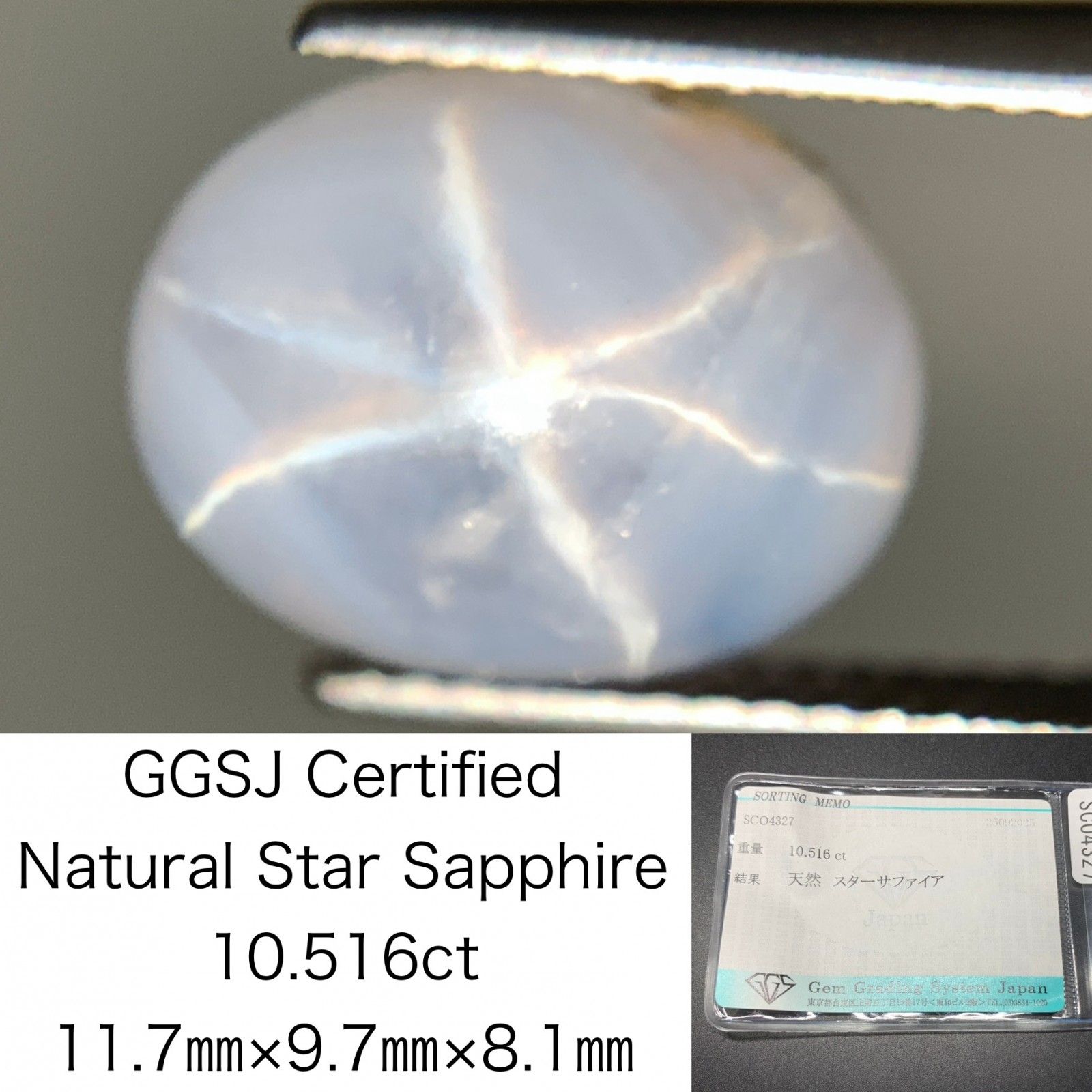スターサファイア 天然 10.516ct 宝石ソーティング付き 11.7㎜×9.7㎜×8.1㎜ ルース 裸石 6962Y
