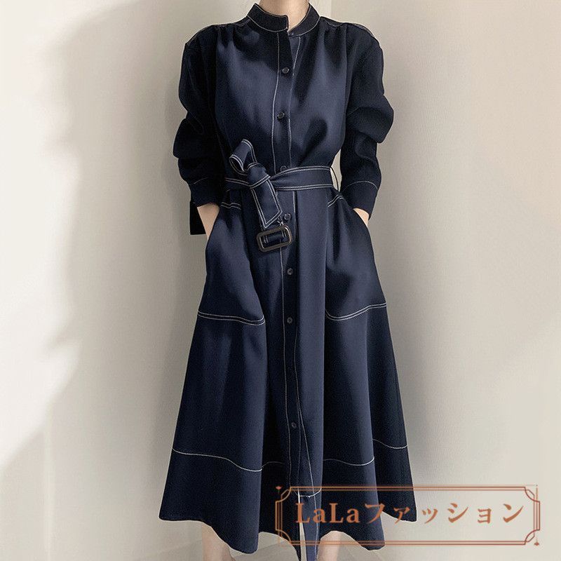 ワンピース シャツワンピース レディース 2way ロングシャツ 春 秋 長袖 きれいめ 羽織り ワンピ 膝丈 ロング丈 無地 体型カバー 大人 通勤 普段着 着痩せ おしゃれ laiyige22