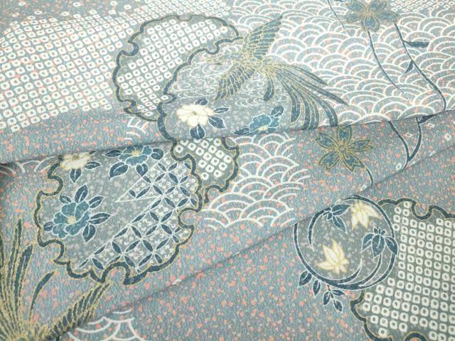 平和屋着物▽小紋 単衣 鳳凰雪輪花文 洗える着物 DAAV5740az