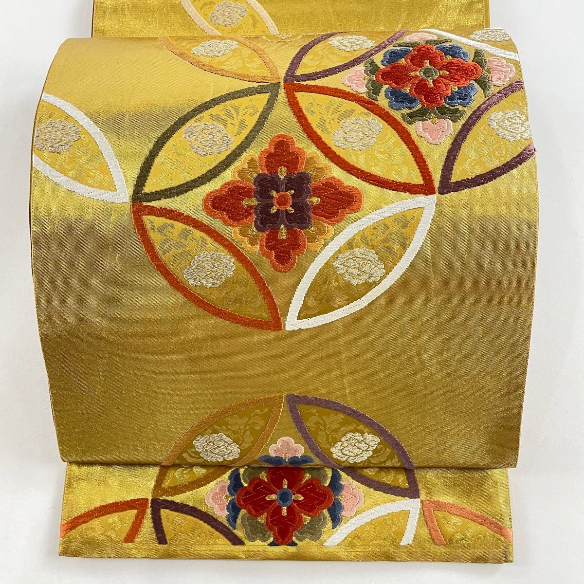 袋帯 美品 秀品 お太鼓柄 正絹 袋帯 美品 秀品 山 霞 箔 藍色 お太鼓柄 正絹 中古