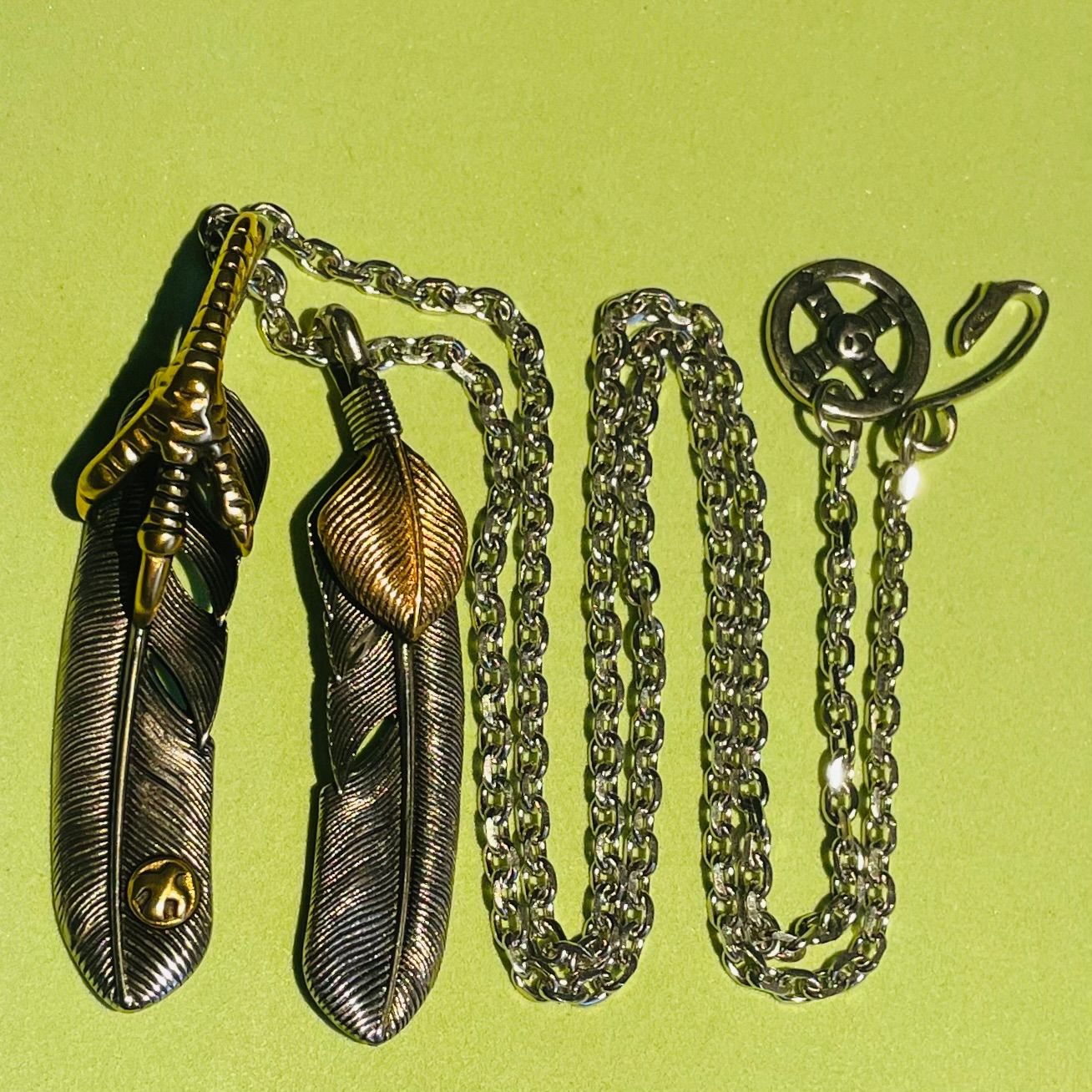 特大金爪＆上金ハートフェザーネックレス【イーグルフック&ホイール付