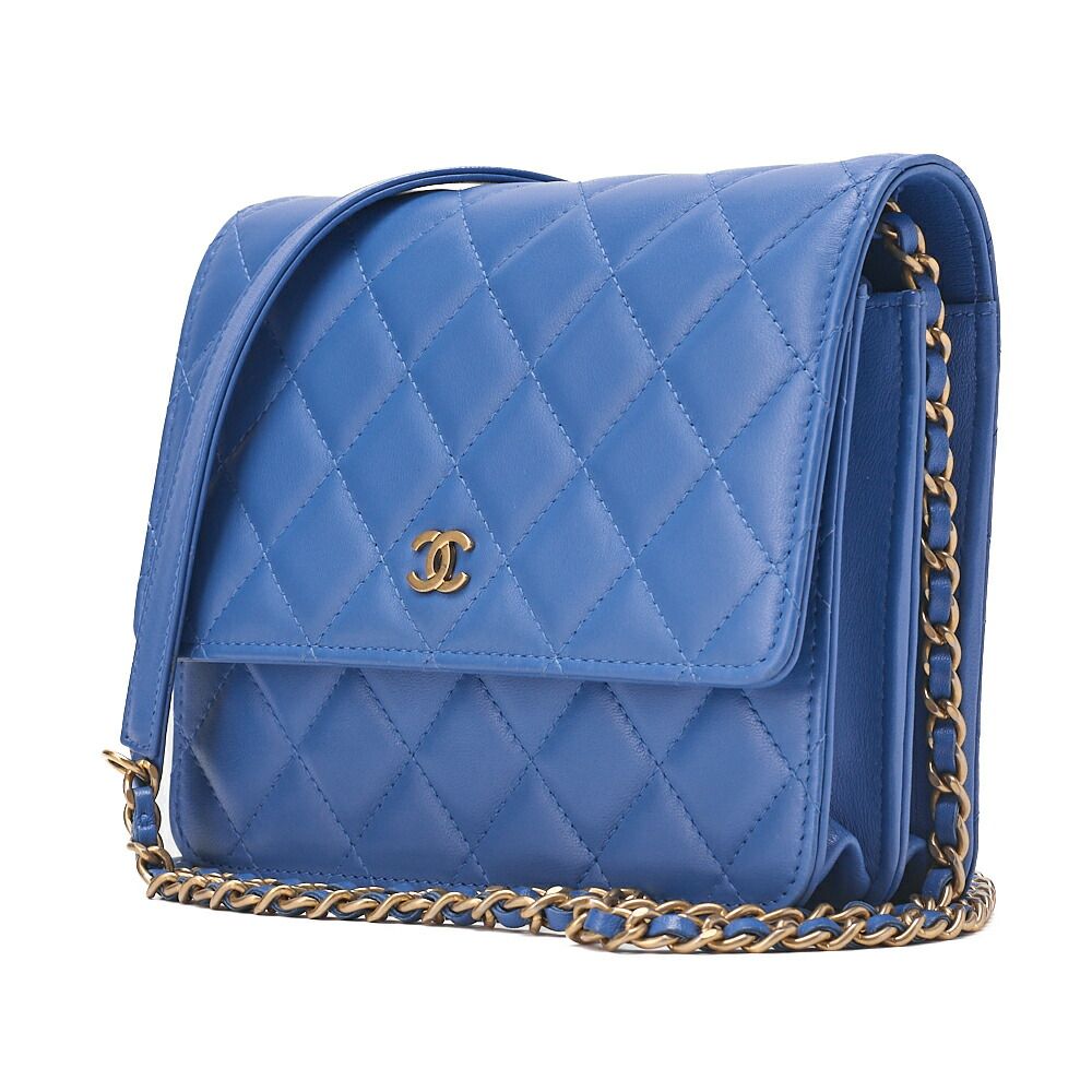 CHANEL シャネル マトラッセ チェーンウォレット ラムスキン ネイビー ゴールド金具 レディースウォレット 折財布 レディース財布 送料無料