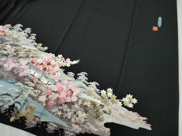 平和屋着物●本加賀友禅作家　土田双園　黒留袖　山閣　正絹　逸品　CAAW7228yc 平和屋着物○本加賀友禅作家 土田双園 黒留袖 山閣 正絹 逸品