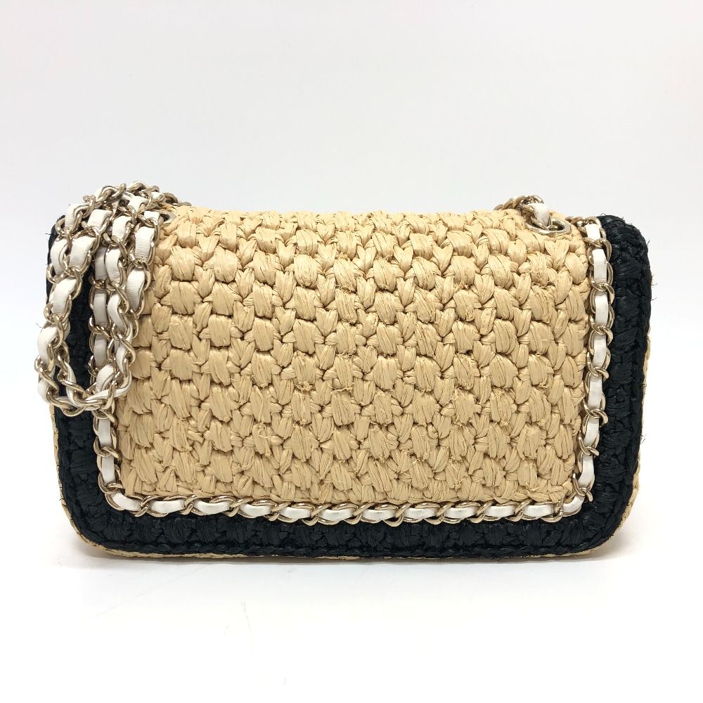 美品 CHANEL シャネル 麻 ココマーク ショルダー バッグ カゴバッグ