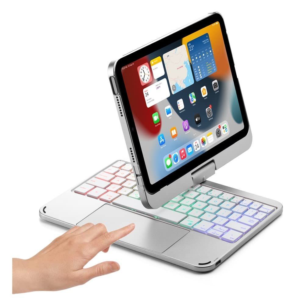 【数量限定】iPad iPad mini 第6世代 バックライト付き カバー トラックパッド タッチパッド搭載 キーボード付き アイパッド キーボード iPad mini 6 6 キーボードケース Mini iPad Mini6， 36度回転 銀