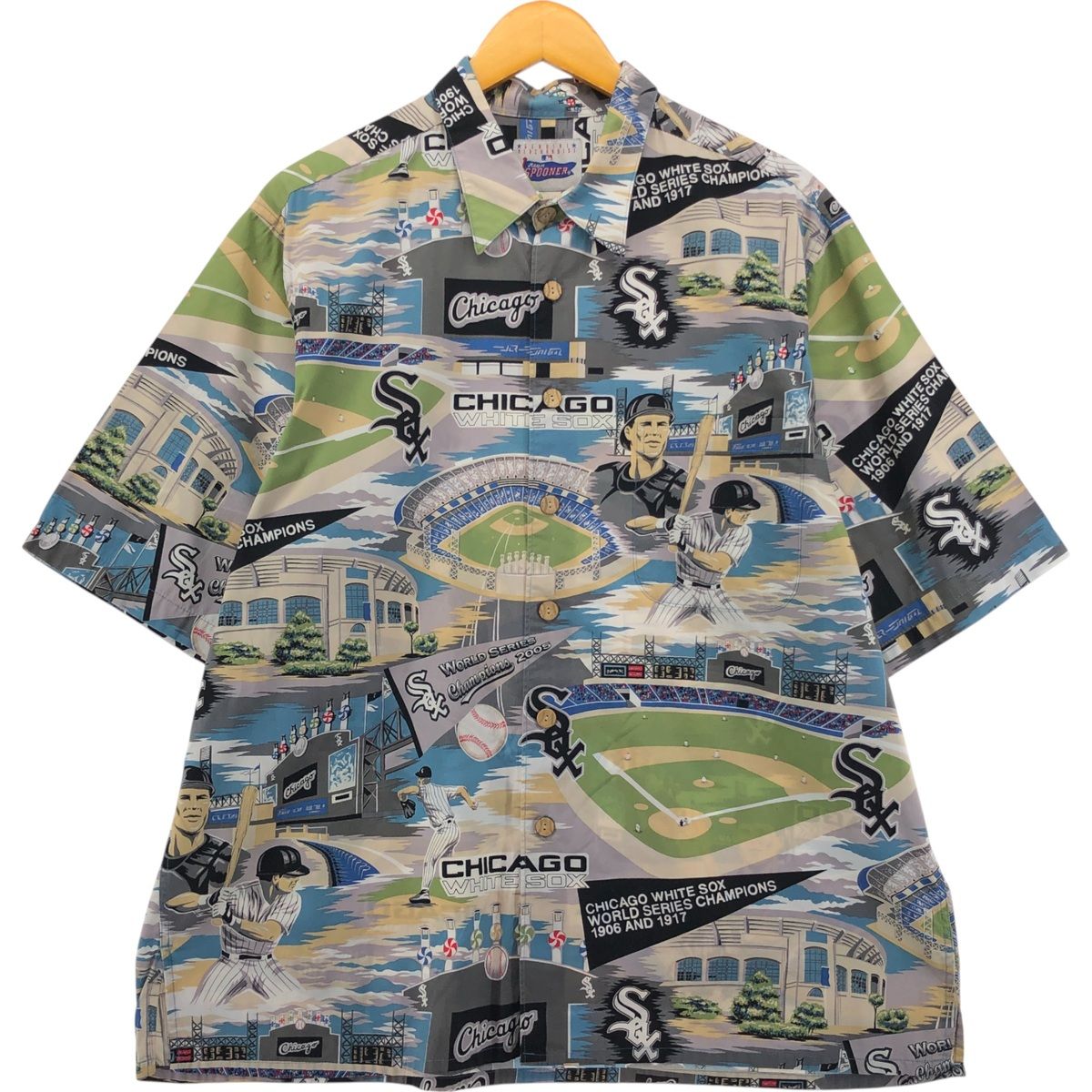 古着 レインスプーナー REYNSPOONER MLB SHICAGO WHITE SOX シカゴホワイトソックス 総柄 ハワイアンアロハシャツ メンズXL相当/eaa553811