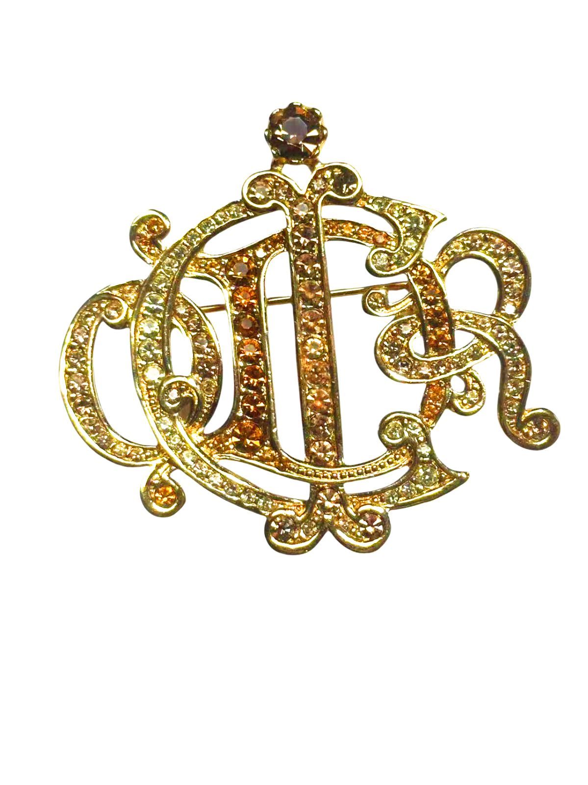 ◆本物◆クリスチャンディオールChristianDiorヴィンテージVintageラインストーンキラキラエンブレムロゴゴールド金色ブローチアクセサリー刻印ユニセックス