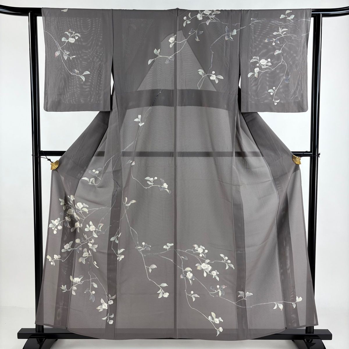 訪問着 身丈158cm 裄丈61.5cm S 薄物 絽 ますいわ屋 枝花 灰茶