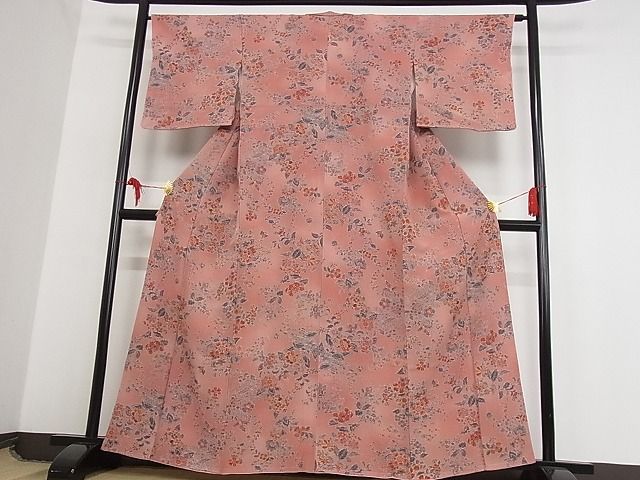 平和屋-こころ店■上質な小紋　更紗花文　暈し染め　着丈160cm　裄丈64cm　正絹　逸品　未使用　B-sa4372