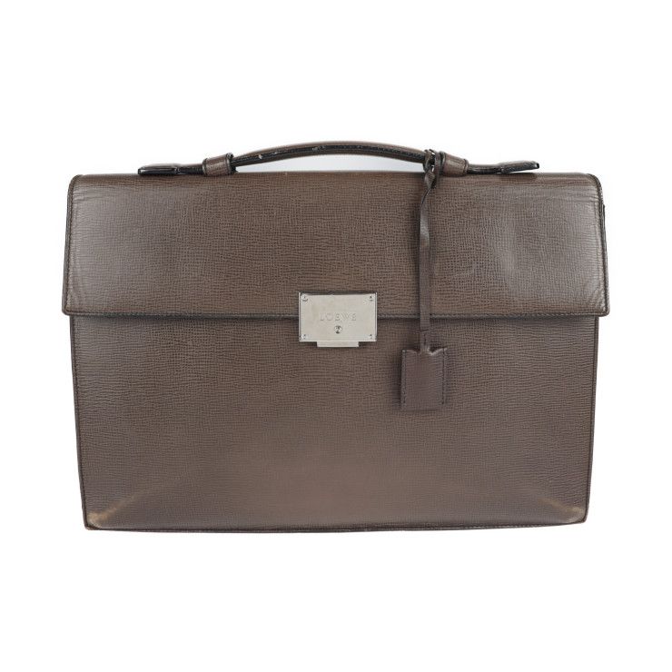 LOEWE ロエベ ブリーフケース ビジネスバッグ レザー ブラウン シルバー金具 2WAY 書類鞄 ショルダーバッグ
