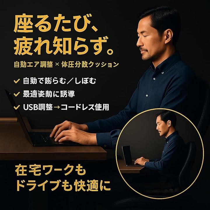 S-NET SACLE スマートエアクッション USB 電源式 腰 座布団 オフィスチェア ドライブ ポータブル 飛行機 軽量 レジャー SAC-AC-B1 ブラック ミドル