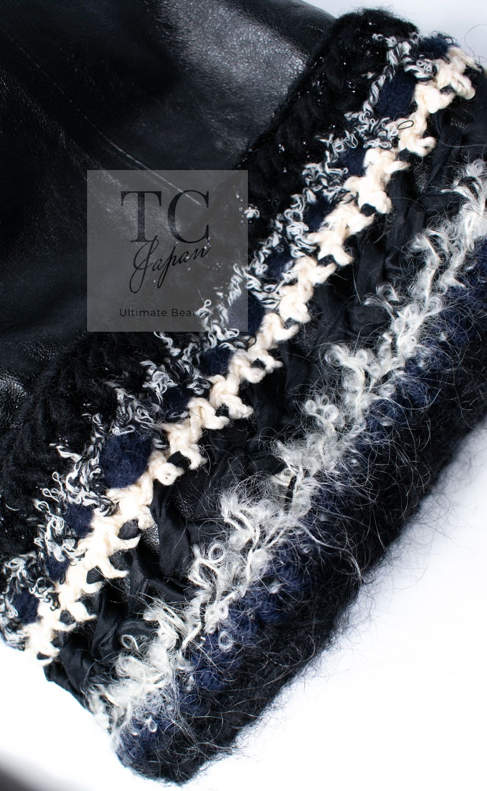 シャネル コート CHANEL ブラック ラム レザー 黒 ブレイド