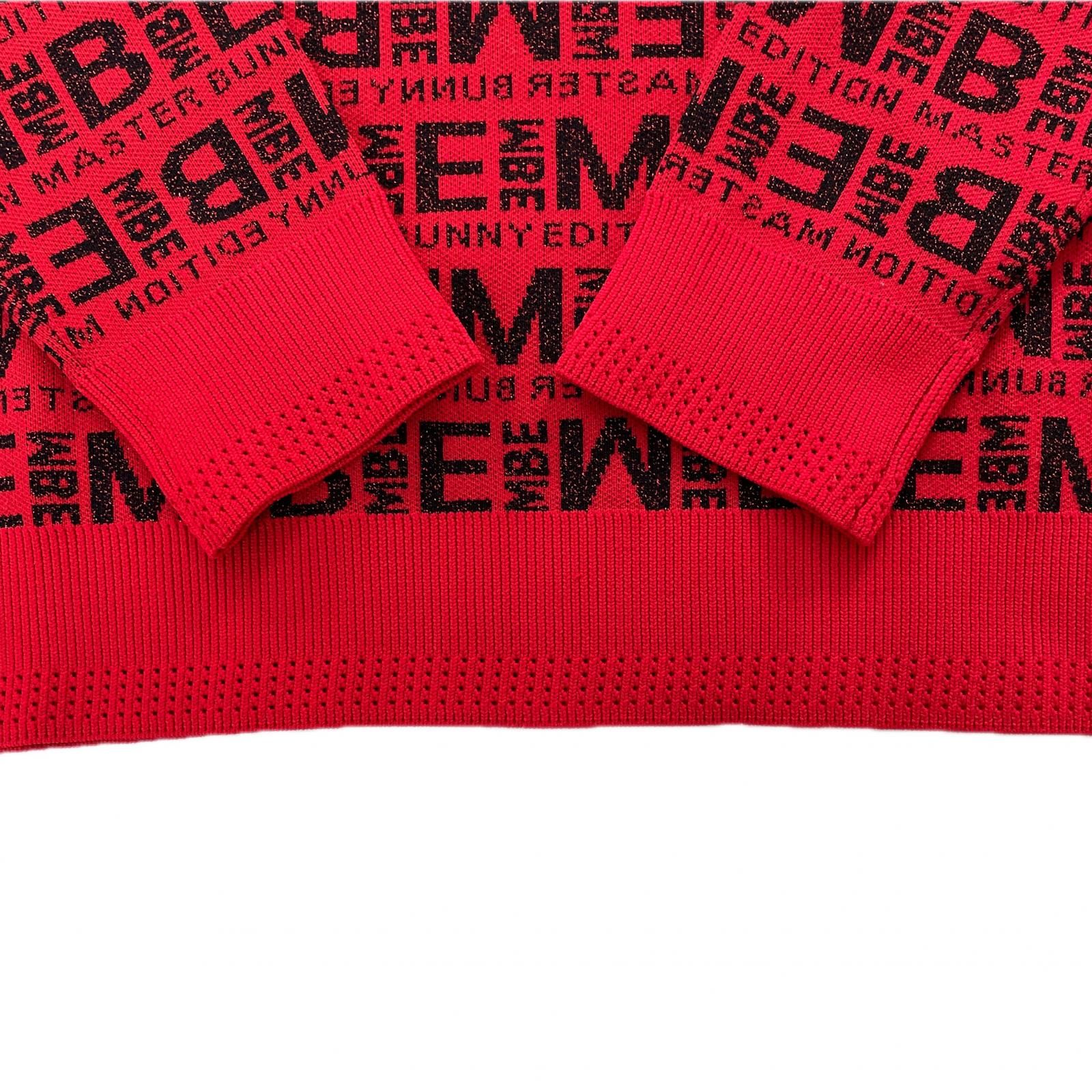 レディース マスターバニーエディション MASTER BUNNY EDITION セーター 0 S 赤 レッド 長袖 クルーネック 総柄 WHITEMONARCHHOTEL_COM