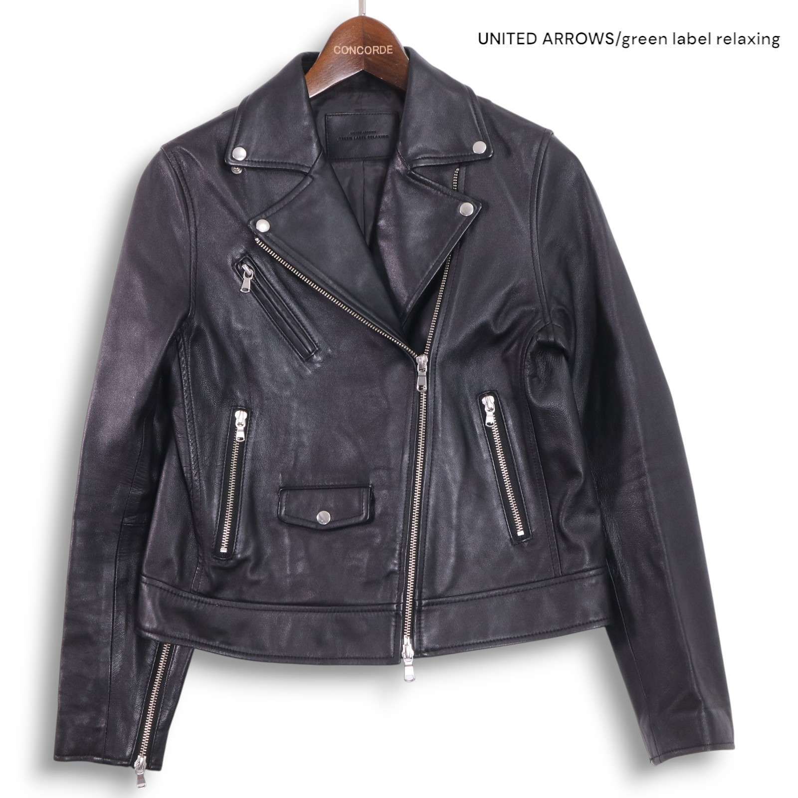 [極美品]グリーンレーベルリラクシング ダブルライダース 羊革 黒 38 GREEN LABEL RELAXING ユナイテッドアローズ 羊革☆ リアル ラム