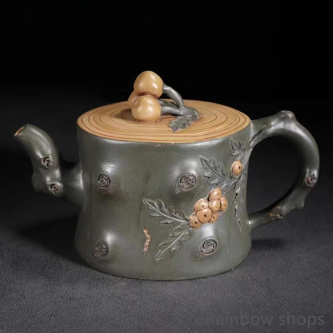 ♥ 中国古美術?宜興原鉱段泥 枇杷壺?紫砂壺?底款 蒋蓉?朱泥?急須?茶道具?置物 bcp73