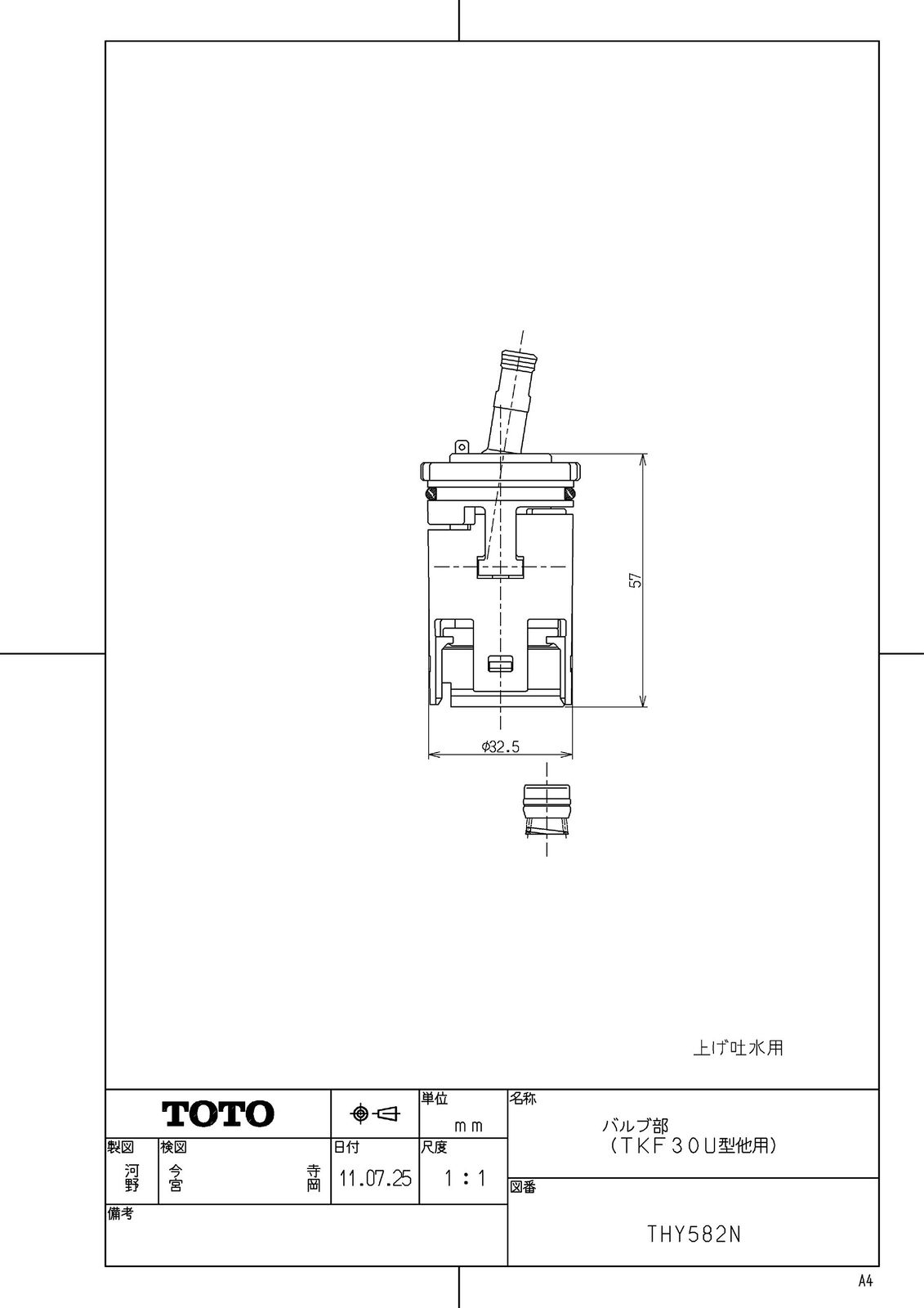 TOTO シングルレバー用カートリッジ 3.2×3.2×5.7cm THY582N WWW_KANDAIZUMI_COM