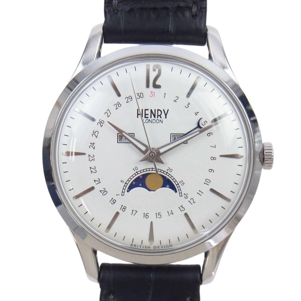 ヘンリーロンドン Henry LONDON 時計 HL39-LS-0083 ムーンフェイズ シルバー文字盤 クォーツ 腕時計 SHIPS限定モデル 黒レザーベルト【中古】