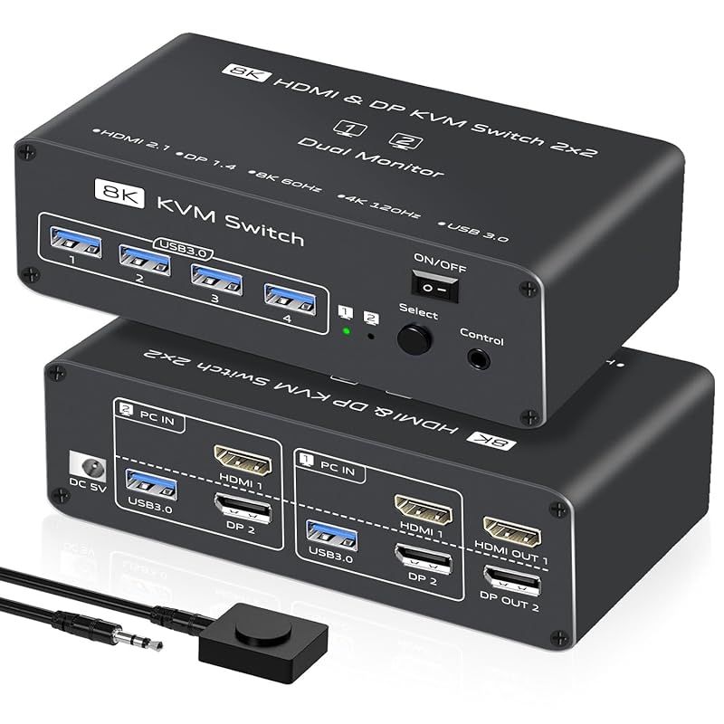 新着商品 8K HDMI Displayport 同時出力 KVM 切替器 SW622Y 2PC 切替 入力装置 PC PS5 PS4対応 4K 144Hz デュアル モニター HDMI DP 2入力2出力 USB 3.0 KVM スイッチャー USB 1