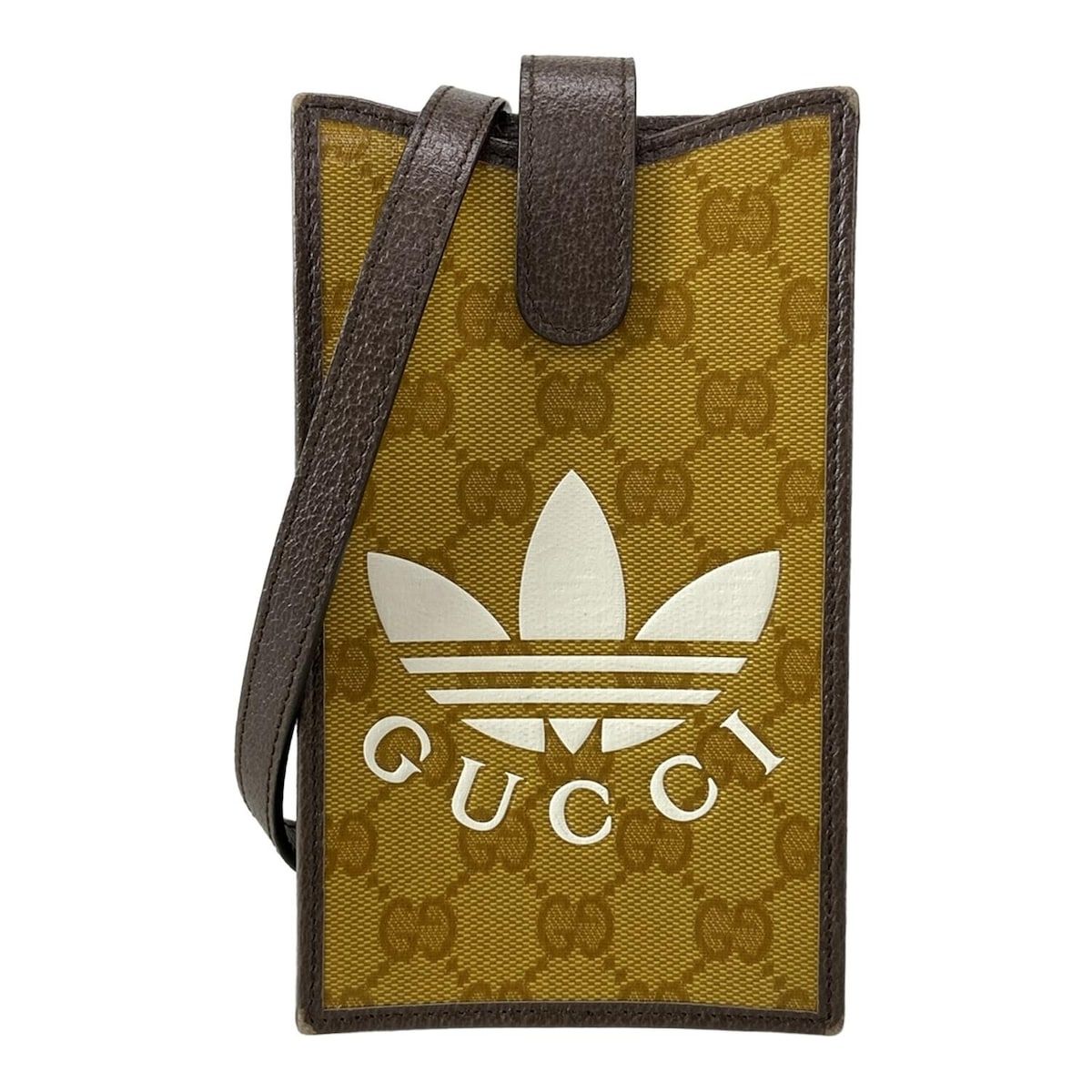 GUCCI グッチ ショルダーバッグ クリスタルGG 702203 ライトブラウン×白×ダークブラウン スマホポシェット|adidasコラボ レザー