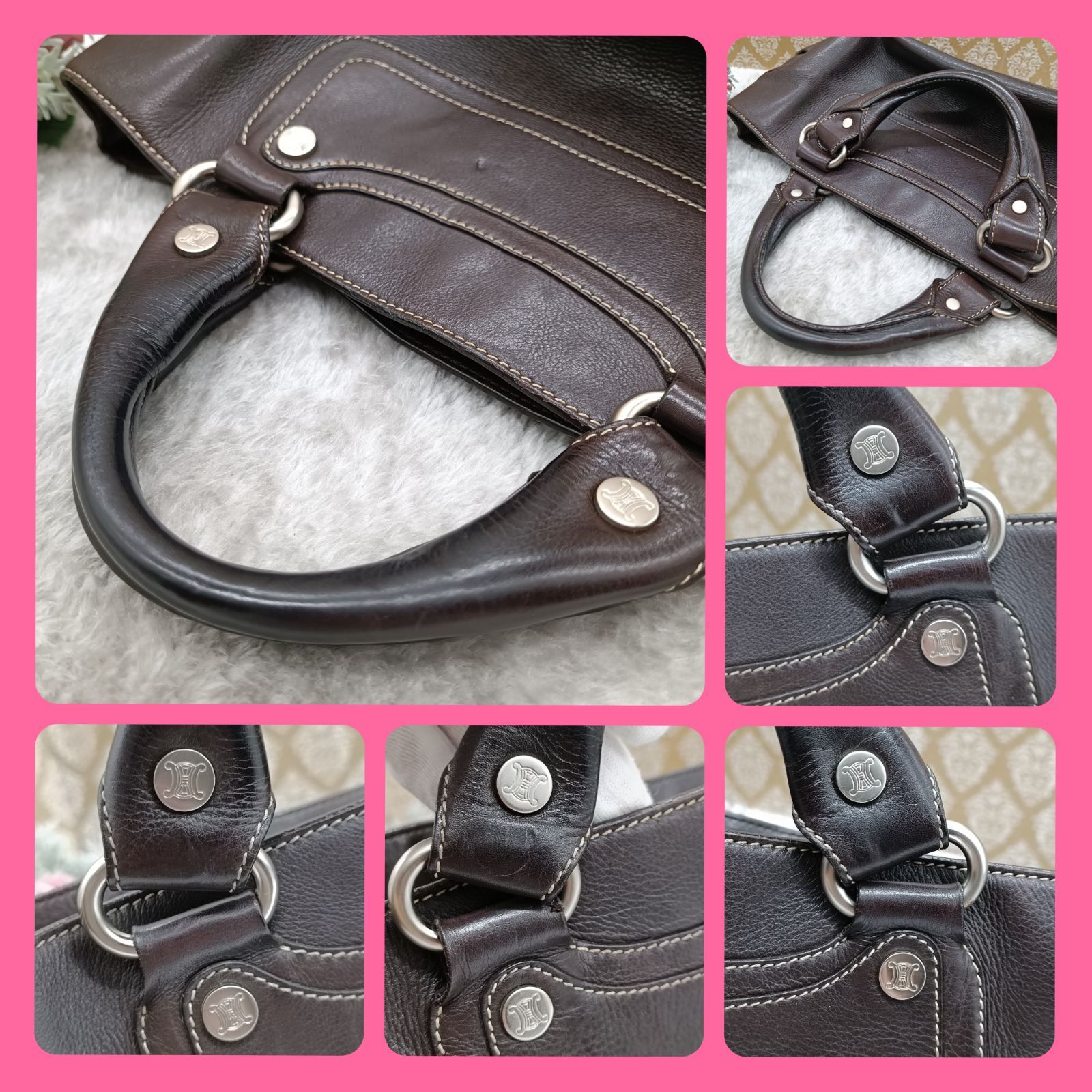 【美品】セリーヌ ブギーバッグ ハンドバッグ レザー ダークブラウン トリオンフ CELINE セリーヌ バッグ レディース ブランド ハンドバッグ