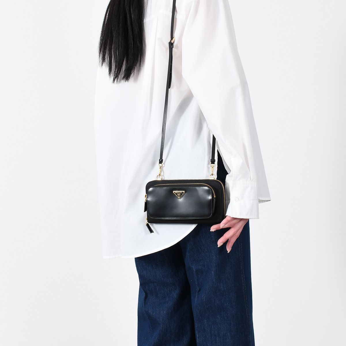 PRADA プラダ Re-Nylon ウォレット PRADA＊Re-Nylon ＆brushed leather ショルダーウォレット＊送込