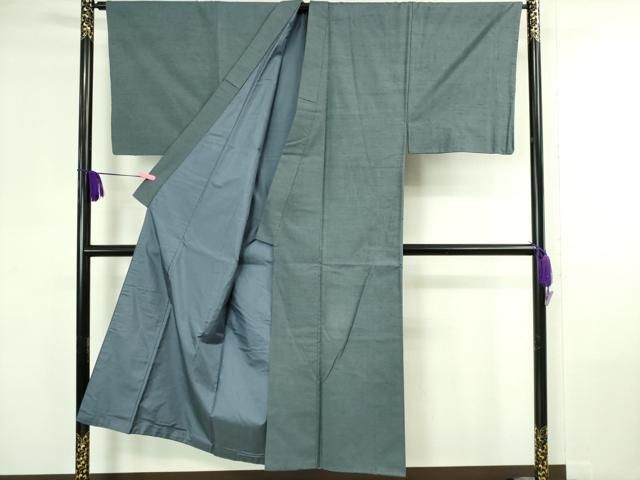 平和屋本店□極上 男性 紬 アンサンブル 色無地 藍鼠色 羽裏・瓢箪