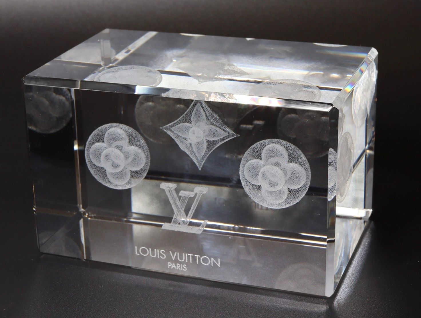 LOUIS VUITTON Monogram Pattern Paper weight Glass VIP only Clear