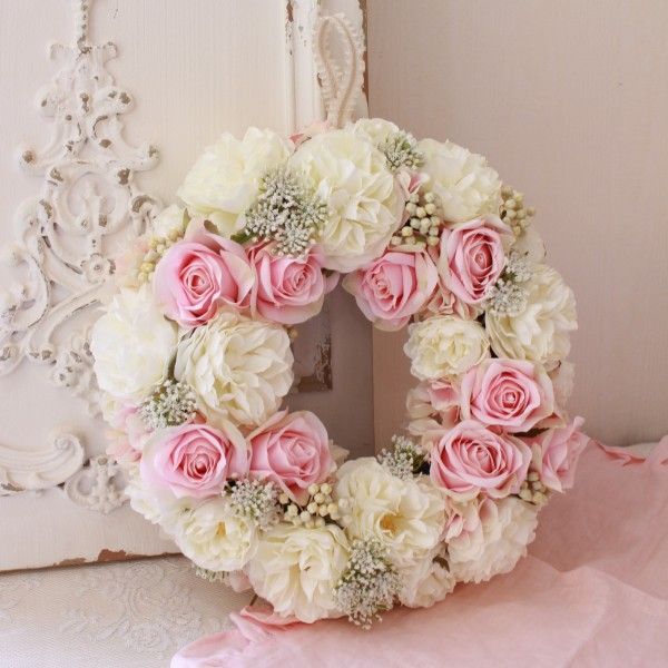 フラワーリース ローズリース 薔薇 ピンク ローズ ピンクホワイト 造花 壁飾り インテリア アレンジ 洋風 ギフト アートフラワー バラ 薔薇 かわいい 贈り物 お祝い フラワーアレンジ フラワーギフト インテリアフラワー