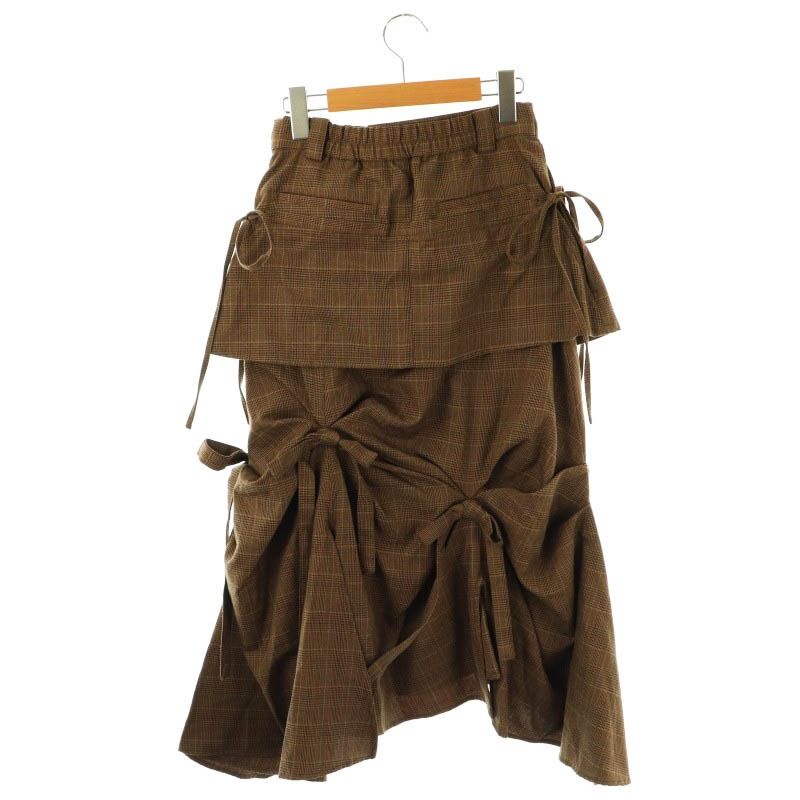 SLY LAYERED TUCK RIBBON スカート ブラウン チェック スライ SLY 24AW LAYERED TUCK RIBBON スカート フレア チェック
