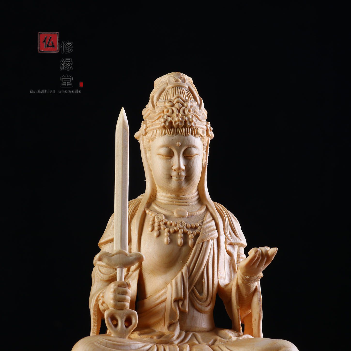 最新作　大型高37cm　仏教工芸品　総檜木材　文殊菩薩座像　普賢菩薩座像　一式 ck-12-main.jpg