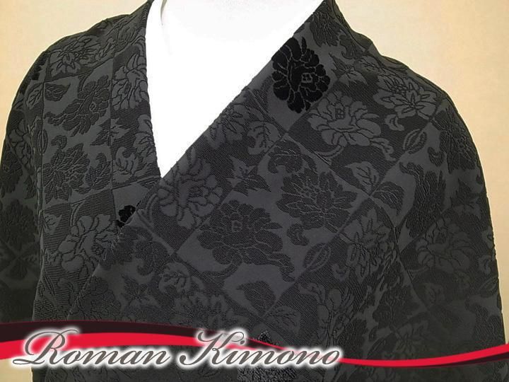 本輪奈ビロードコート コート 正絹 未仕立て 伊と幸 牡丹本輪奈ビロードコート反物 黒色 c179r