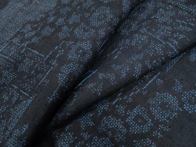 平和屋着物○結城紬 100亀甲 雲取り渡り橋草花文 正絹 逸品 未